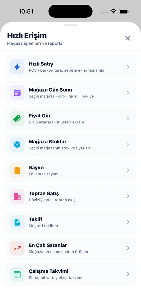 KuvvemERP mobil — Hızlı Erişim