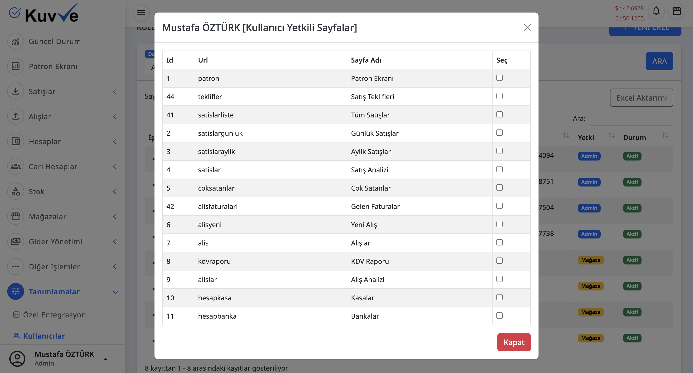 Kullanıcı/Yetki ekran goruntusu 1
